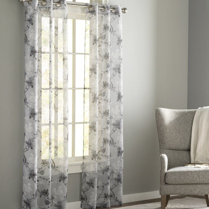 Severus Nature/floral Sheer Grommet Curtain Panels Within Andorra Watercolor Floral Textured Sheer Single Curtain Panels (View 7 of 25)