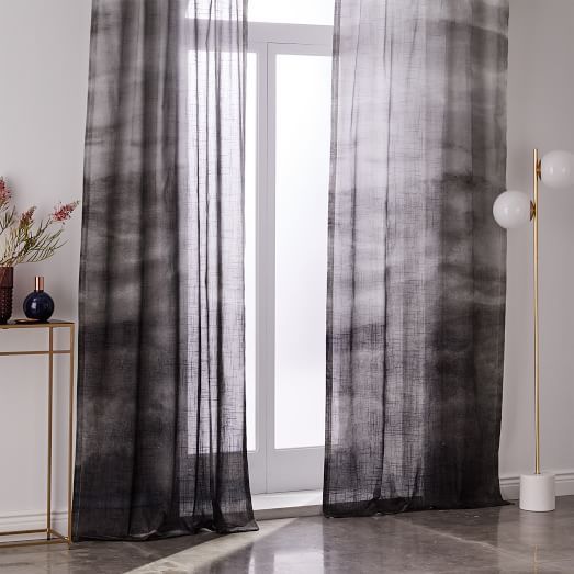 Sheer Cotton Painted Ombre Curtains (Set Of 2) – Slate Throughout Ombre Stripe Yarn Dyed Cotton Window Curtain Panel Pairs (View 4 of 25)