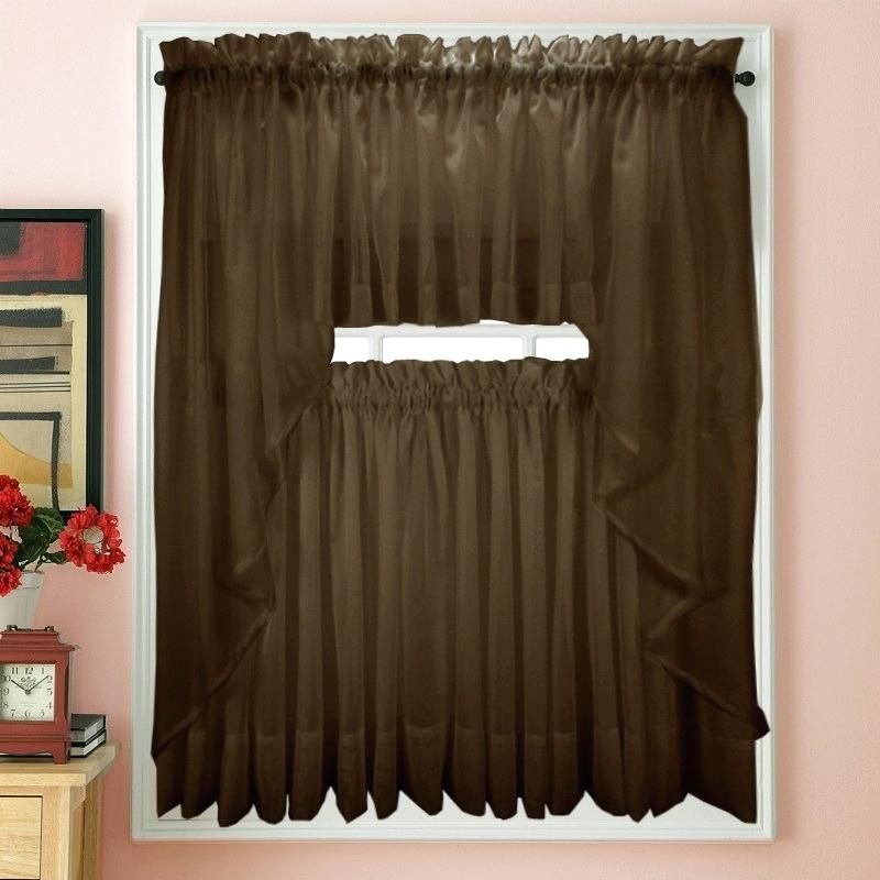 Sheer Tier Curtains Windowpane Elegance Voile Chocolate In Sheer Voile Ruffled Tier Window Curtain Panels (View 14 of 25)