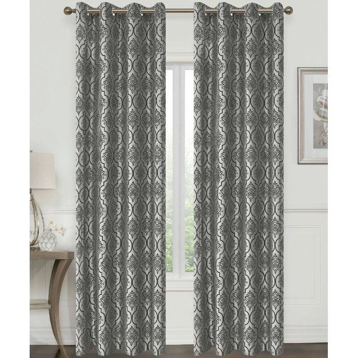 Shuster Faux Silk Flocking Damask Room Darkening Thermal Grommet Single  Curtain Panel Intended For Pastel Damask Printed Room Darkening Grommet Window Curtain Panel Pairs (View 4 of 25)