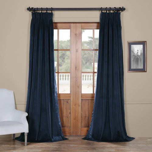 Signature Midnight Blue 25 X 96 Inch Signature French Pleated Blackout  Velvet Curtain For Signature Blackout Velvet Curtains (View 17 of 25)