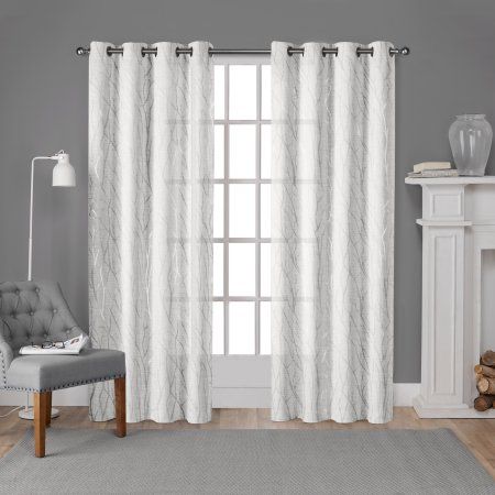 Silver Branch Curtains | Flisol Home Regarding Oakdale Textured Linen Sheer Grommet Top Curtain Panel Pairs (View 8 of 27)