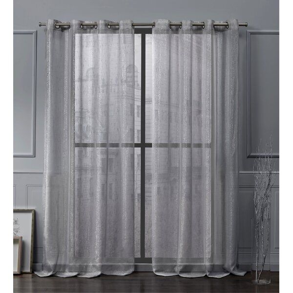 Silver Sheer Metallic Curtains | Wayfair Throughout Oakdale Textured Linen Sheer Grommet Top Curtain Panel Pairs (View 19 of 27)