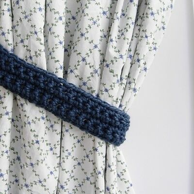 Solid Denim Medium Blue Curtain Tiebacks Tie Backs Crochet Knit Basic  Simple | Ebay Intended For Classic Hotel Quality Water Resistant Fabric Curtains Set With Tiebacks (View 14 of 25)