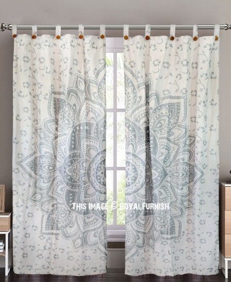 Sparkly Silver Geometric Flower Ombre Mandala Tapestry Curtain Panel Pair For Ombre Embroidery Curtain Panels (View 23 of 25)