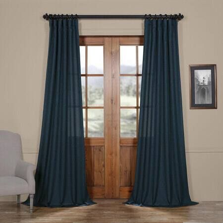 Stormy Blue Faux Linen Sheer Curtain – Winter Ivory Faux Inside Montpellier Striped Linen Sheer Curtains (View 24 of 25)