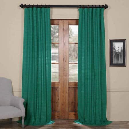 Teal Hand Weaved Cotton Curtain – Beige Weaved Cotton Curtain With Regard To Ombre Stripe Yarn Dyed Cotton Window Curtain Panel Pairs (View 15 of 25)