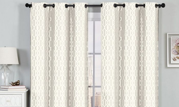 Textured Geometric Jacquard 76"x84" Or 76"x96" Grommet Window Panel Pairs  (2 Pack) Throughout Curtain Panel Pairs (View 11 of 20)