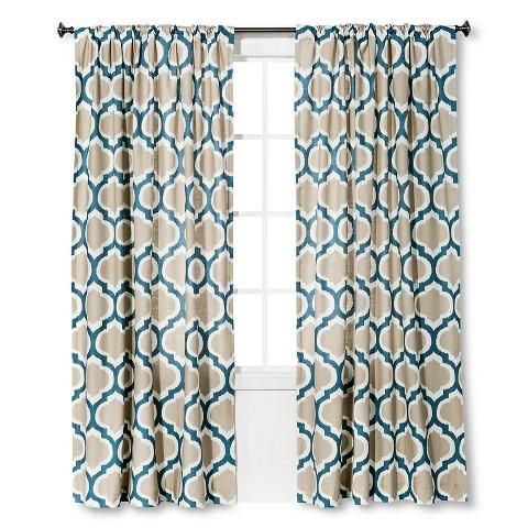 Threshold Linen Look Fretwork Curtain Panel In Blue And Beige In Fretwork Print Pattern Single Curtain Panels (View 22 of 25)