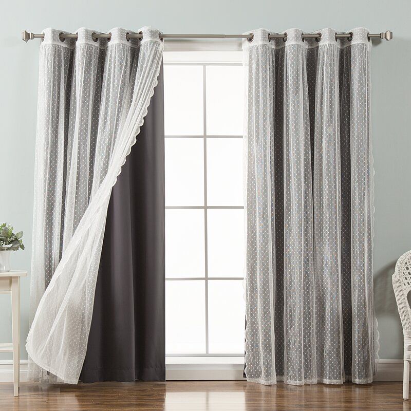 Tulle Lace Polka Dots Blackout Thermal Grommet Curtain Panels For Mix And Match Blackout Tulle Lace Sheer Curtain Panel Sets (View 18 of 25)