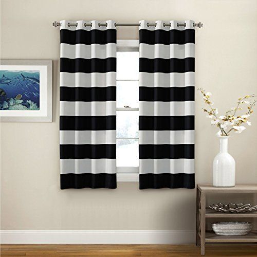 Turquoize Striped Pattern Thermal Insulated Blackout Curtains (2 Panels)  Grommet Top Window Curtain Panel Pair For Living Room, Black & White, 52” Throughout Grommet Top Thermal Insulated Blackout Curtain Panel Pairs (View 2 of 25)