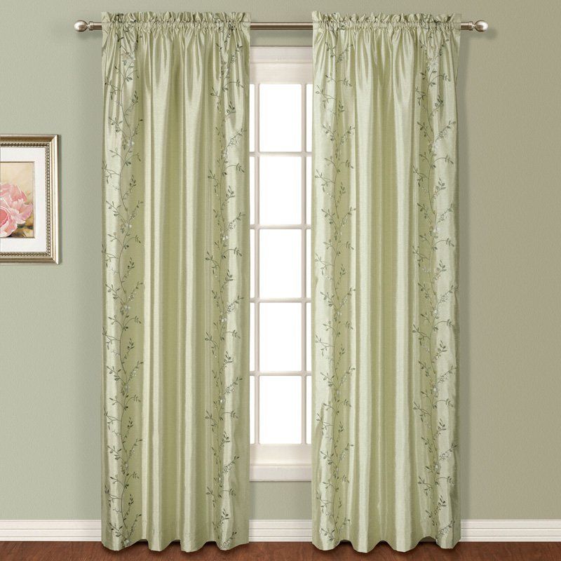 United Curtain Addison Embroidered Curtain Panel Sage With Regard To Ofloral Embroidered Faux Silk Window Curtain Panels (View 14 of 25)