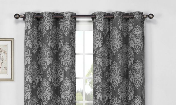 Wexley Home Blackout Woven Damask 76"x84" Grommet Panel Pair Throughout Thermal Woven Blackout Grommet Top Curtain Panel Pairs (View 20 of 25)