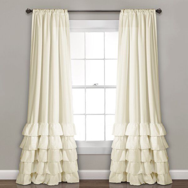 White Ruffle Curtains 95 | Wayfair Pertaining To Ruffle Diamond Curtain Panel Pairs (View 10 of 25)