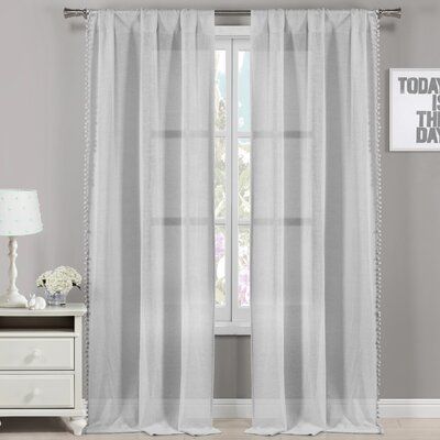 Willa Arlo Interiors Frey Pom Pom Solid Semi Sheer Rod Intended For Ladonna Rod Pocket Solid Semi Sheer Window Curtain Panels (View 4 of 25)