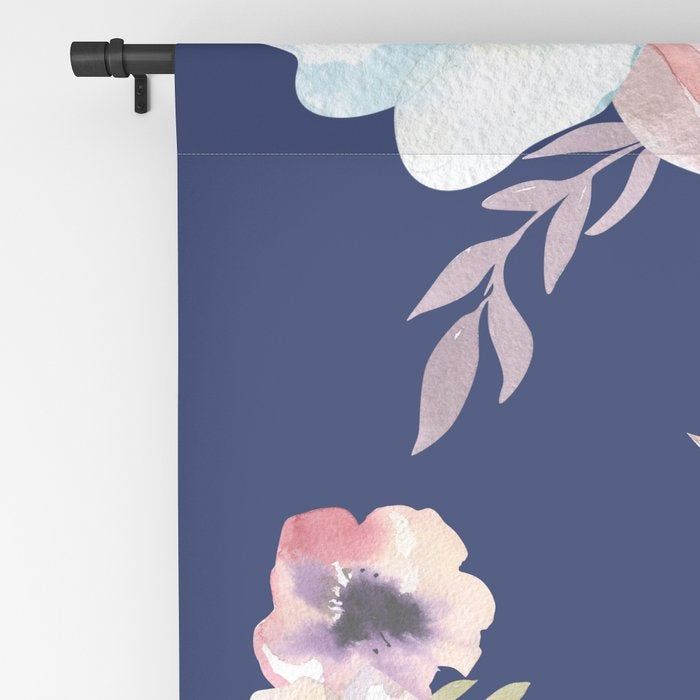 Window Curtains – Watercolor Floral I – Navy Blue Pink – 50 Intended For Andorra Watercolor Floral Textured Sheer Single Curtain Panels (View 21 of 25)