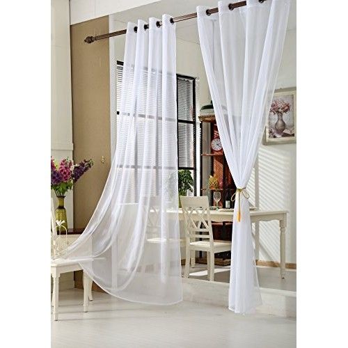Woltu Vh5510Ws 2 One Pair Of Curtains Transparent Eyelet Throughout Pairs To Go Victoria Voile Curtain Panel Pairs (View 21 of 25)