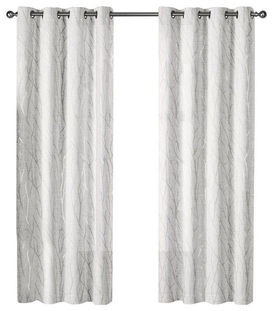 Woodland Metallic Sheer Grommet Top Curtains, 54"x84", Winter Silver, Set  Of 2 With Total Blackout Metallic Print Grommet Top Curtain Panels (View 6 of 25)