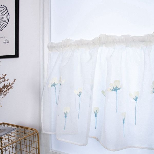 2019 Rod Pocket Embroidered Kapok Flowers Semi Tier Curtain Short Curtain  For Kitchen Bathroom Living Room From Periwinkle, $ (View 4 of 25)