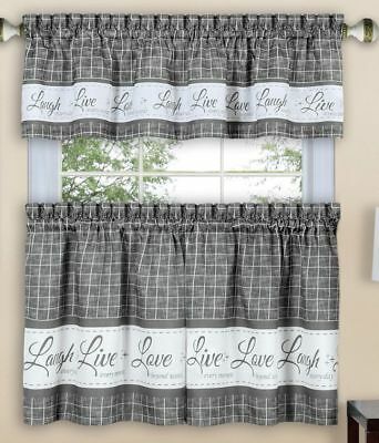 3 Pc Curtains Set: 2 Tiers & Valance(58"x 14") Live Laugh For Lemon Drop Tier And Valance Window Curtain Sets (View 21 of 25)