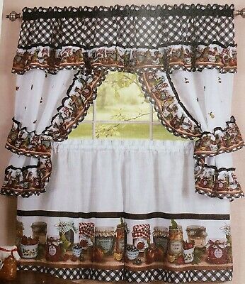 3 Pc Kitchen Printed Curtains Set, (58X14) & (58X36 In Top Of The Morning Printed Tailored Cottage Curtain Tier Sets (View 10 of 25)