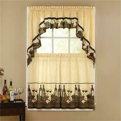 3 Pc Vino Sage Kitchen Curtains Tier And Ruffled Valance Set 36" Sage No  Swag | Ebay Intended For Red Delicious Apple 3 Piece Curtain Tiers (View 17 of 25)