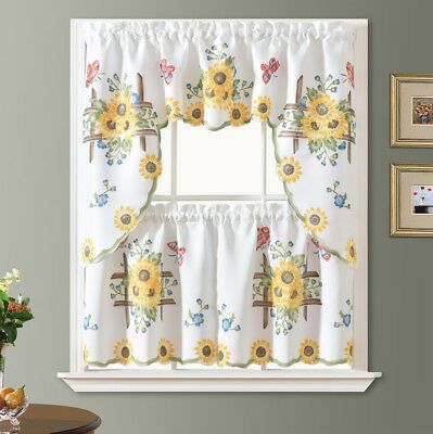 3 Piece Jacquard Kitchen Window Curtain Set With Embroidered Regarding Imperial Flower Jacquard Tier And Valance Kitchen Curtain Sets (View 4 of 25)