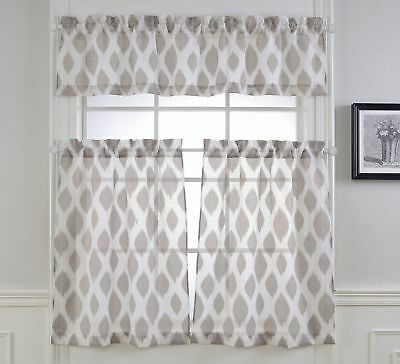 3 Piece Jacquard Kitchen Window Curtain Set With Embroidered With Imperial Flower Jacquard Tier And Valance Kitchen Curtain Sets (View 22 of 25)