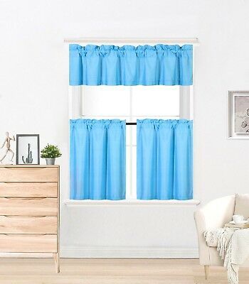 3 Piece Pleated Ruffle Faux Silk Solid Kitchen Window Intended For Faux Silk 3 Piece Kitchen Curtain Sets (View 21 of 25)