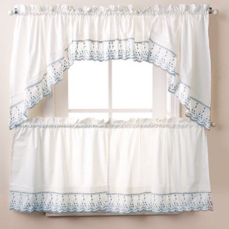 Abby Kitchen Curtains, Swag Or Valence, Wedgewood, Blue In Fluttering Butterfly White Embroidered Tier, Swag, Or Valance Kitchen Curtains (View 11 of 25)