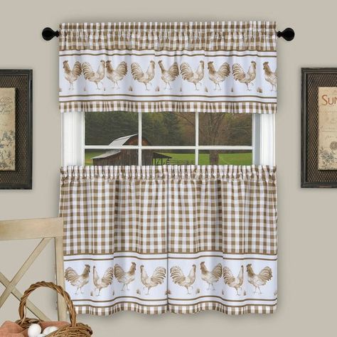 Achim Barnyard Rooster Plaid Tier & Valance Kitchen Curtain With Regard To Barnyard Window Curtain Tier Pair And Valance Sets (View 4 of 25)