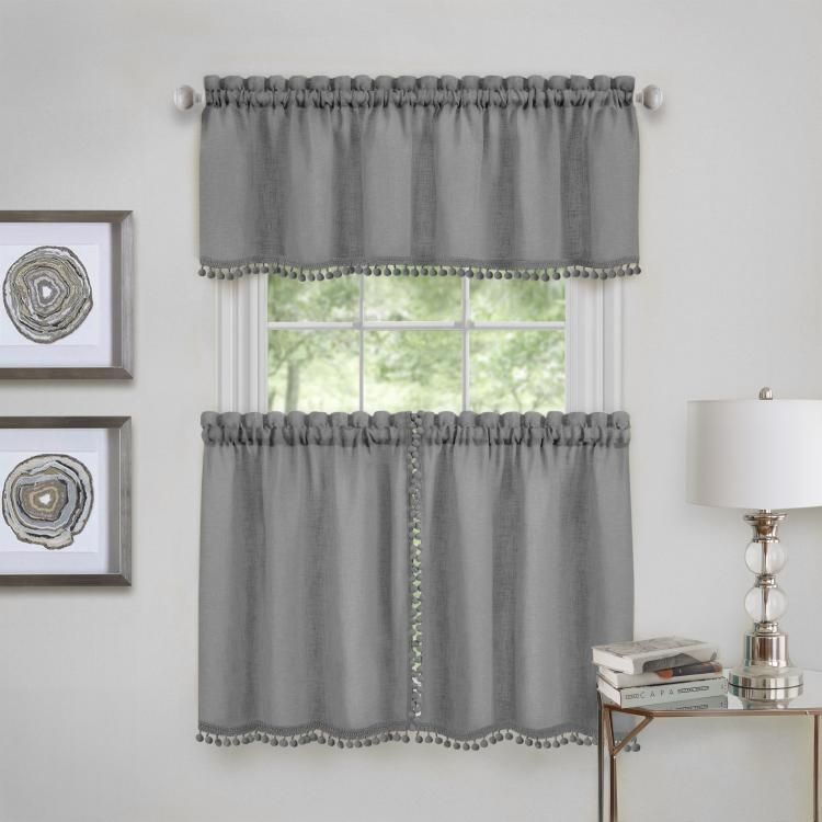 Achim Wallace Window Kitchen Curtain Tier Pair And Valance Set – 58X24 –  Grey With Grey Window Curtain Tier And Valance Sets (View 22 of 25)