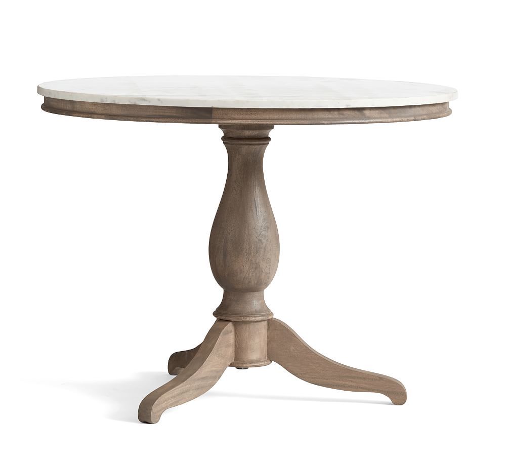 Alexandra Round Marble Pedestal Dining Table In 2019 Pertaining To Latest Weathered Gray Owen Pedestal Extending Dining Tables (Photo 5 of 25)
