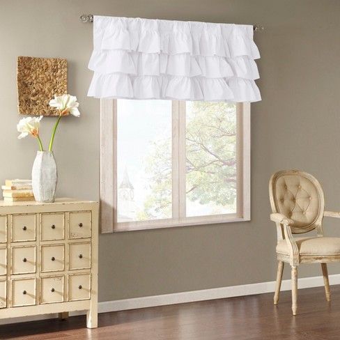 Ariana Cotton Oversized Ruffle Valance White 50X18" | For For Maize Vertical Ruffled Waterfall Valance And Curtain Tiers (Photo 5 of 25)