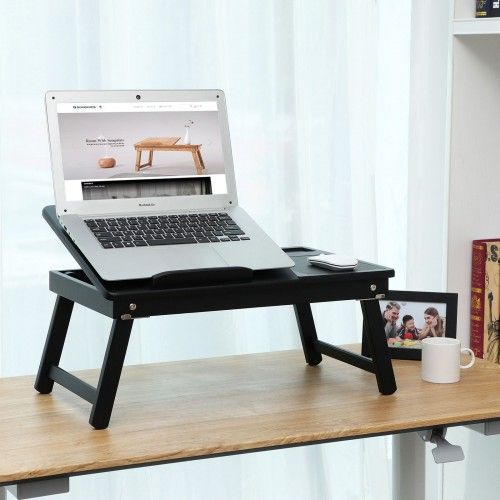 Bamboo Black Laptop Desk With Regard To Traditional Tailored Tier And Swag Window Curtains Sets With Ornate Flower Garden Print (Photo 21 of 25)