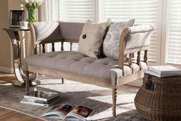 Baxton Studio Nora Swedish Gustavian Style Distressed Oak Wood Linen  Upholstered Sofa Settee – Tsf 9528 Beige/natural Ls In Oakwood Linen Style Decorative Curtain Tier Sets (View 25 of 25)