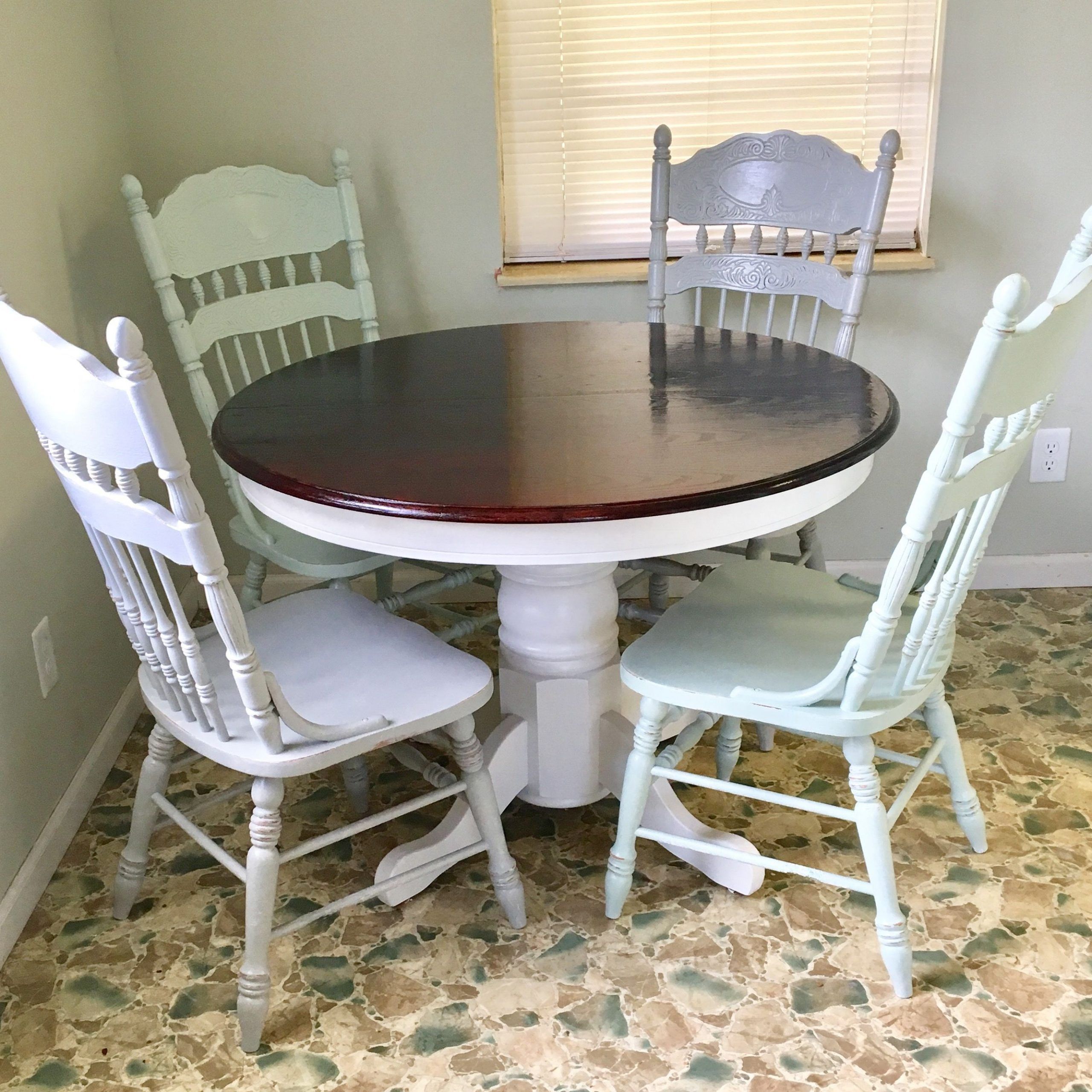 Before And After. Round Oak Table Makeover/redo. Upcycled With Regard To 2017 Gray Wash Benchwright Pedestal Extending Dining Tables (Photo 14 of 25)