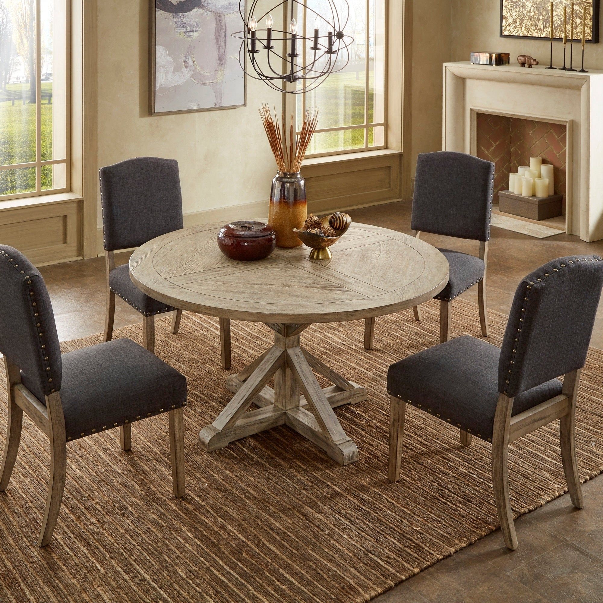Benchwright Antique Grey Oak Round Dining Setinspire Q Artisan Pertaining To Most Recently Released Blackened Oak Benchwright Dining Tables (Photo 25 of 25)