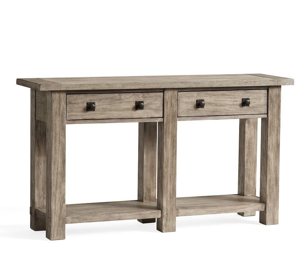 Benchwright Console Table, Rustic Mahogany Stain – Console With Regard To 2017 Gray Wash Benchwright Dining Tables (View 6 of 25)