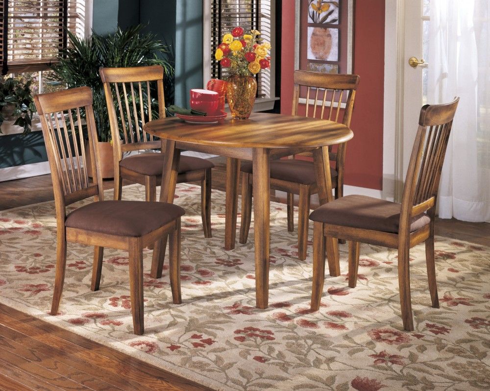 Berringer Round Dining Room Drop Leaf Table & 4 Uph Side Chairs With Regard To 2017 Brooks Dining Tables (View 12 of 25)