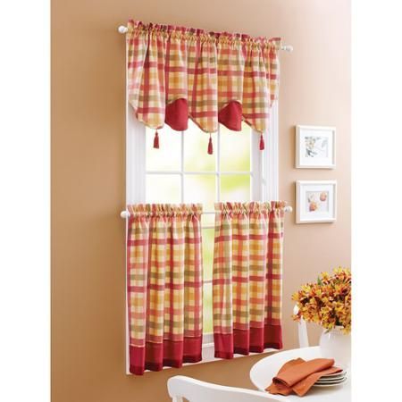Better Homes And Gardens Red Check Window Tiers – Walmart Intended For Glasgow Curtain Tier Sets (View 2 of 25)