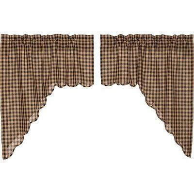 Blue Primitive Kitchen Curtains Cody Navy Swag Pair Rod Pocket Cotton Check  | Ebay Intended For Cumberland Tier Pair Rod Pocket Cotton Buffalo Check Kitchen Curtains (Photo 4 of 25)
