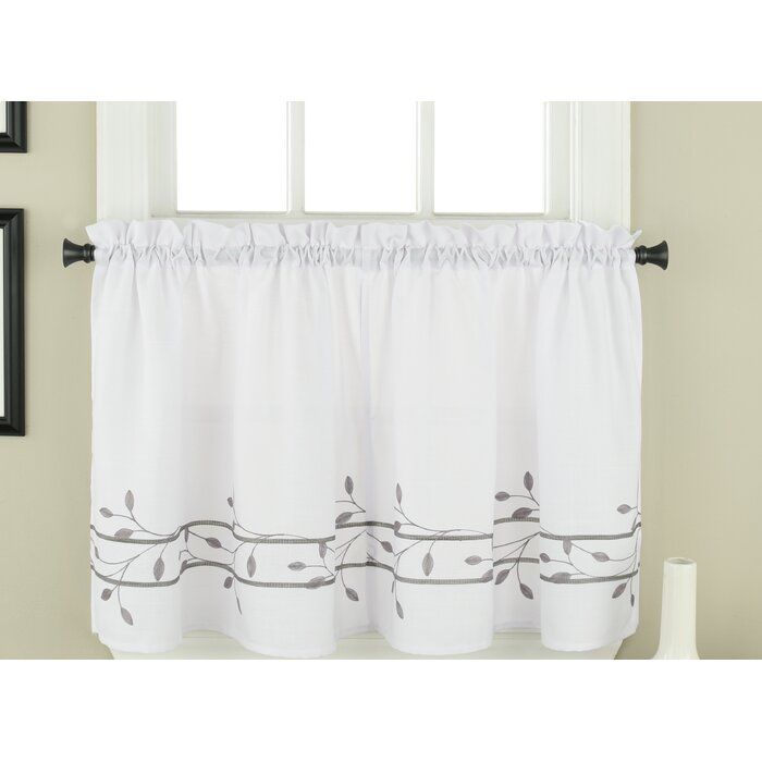 Bouck Embroidered Tier Cafe Curtain Inside Coffee Embroidered Kitchen Curtain Tier Sets (View 23 of 25)
