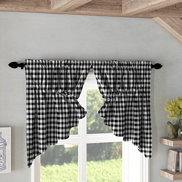 Buffalo Check Kitchen Curtains | Wayfair With Classic Navy Cotton Blend Buffalo Check Kitchen Curtain Sets (View 4 of 25)