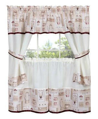 Café Cappuccino Latte & Pastries Complete Kitchen Curtain In Coffee Drinks Embroidered Window Valances And Tiers (View 18 of 25)