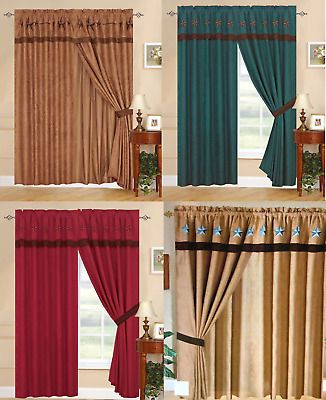 Chezmoi Collection 4Pc Microsuede Embroidered Western Star Intended For Abby Embroidered 5 Piece Curtain Tier And Swag Sets (View 8 of 25)