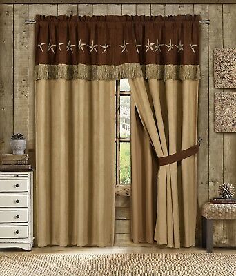 Chezmoi Collection 4Pc Microsuede Embroidered Western Star Pertaining To Abby Embroidered 5 Piece Curtain Tier And Swag Sets (View 10 of 25)