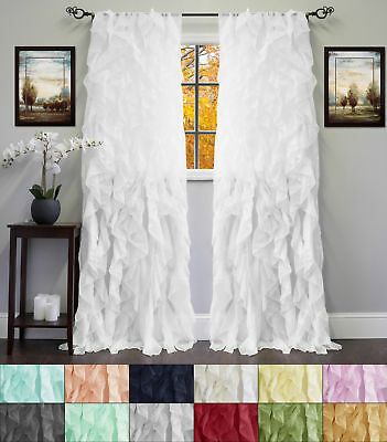 Chic Sheer Voile Vertical Ruffled Tier Window Curtain Single Panel 50" X  84" | Ebay Intended For Vertical Ruffled Waterfall Valances And Curtain Tiers (View 2 of 25)