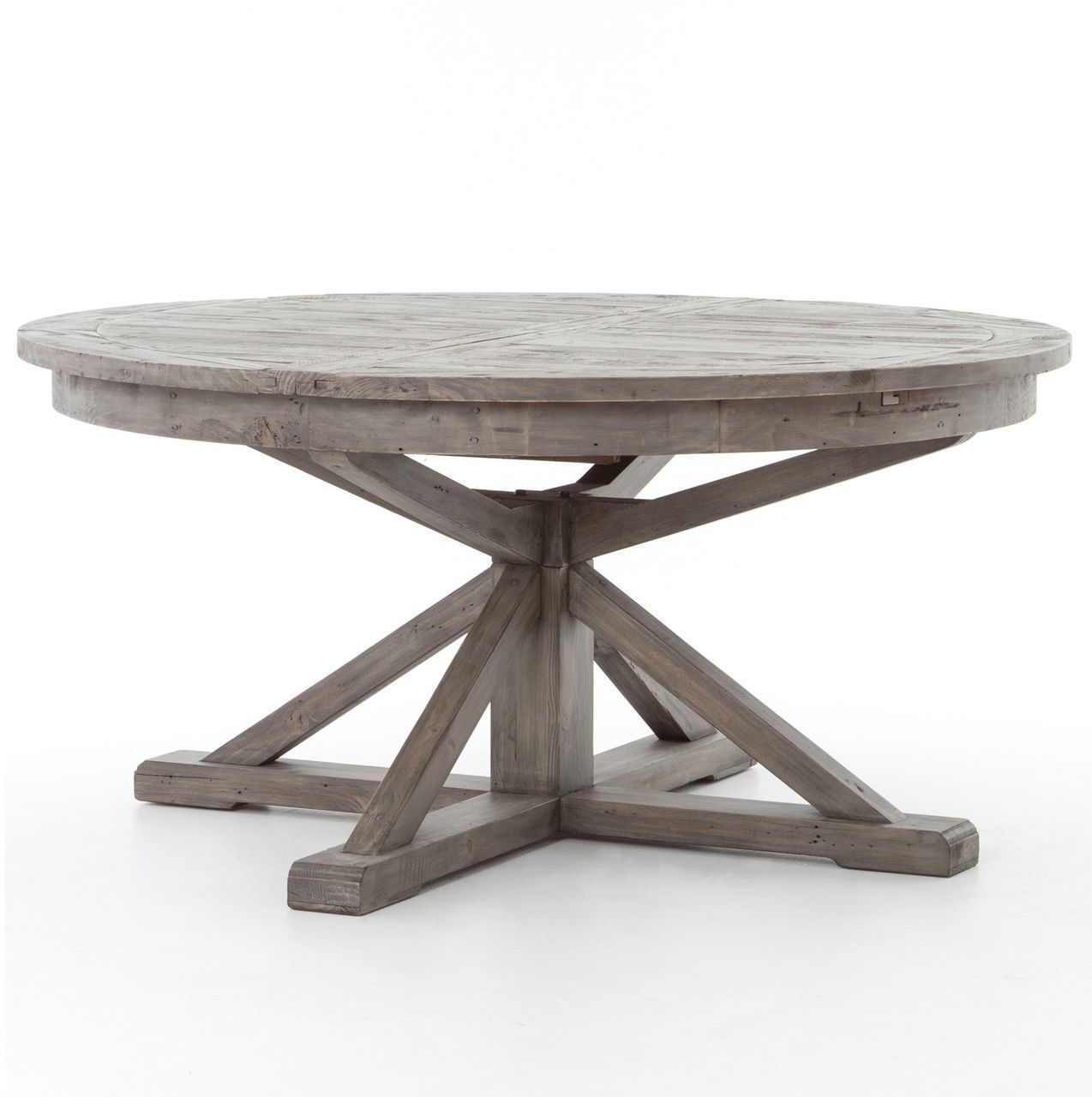 Cintra Reclaimed Wood Extending Round Dining Table 63"  Gray Inside Recent Gray Wash Benchwright Pedestal Extending Dining Tables (View 2 of 25)