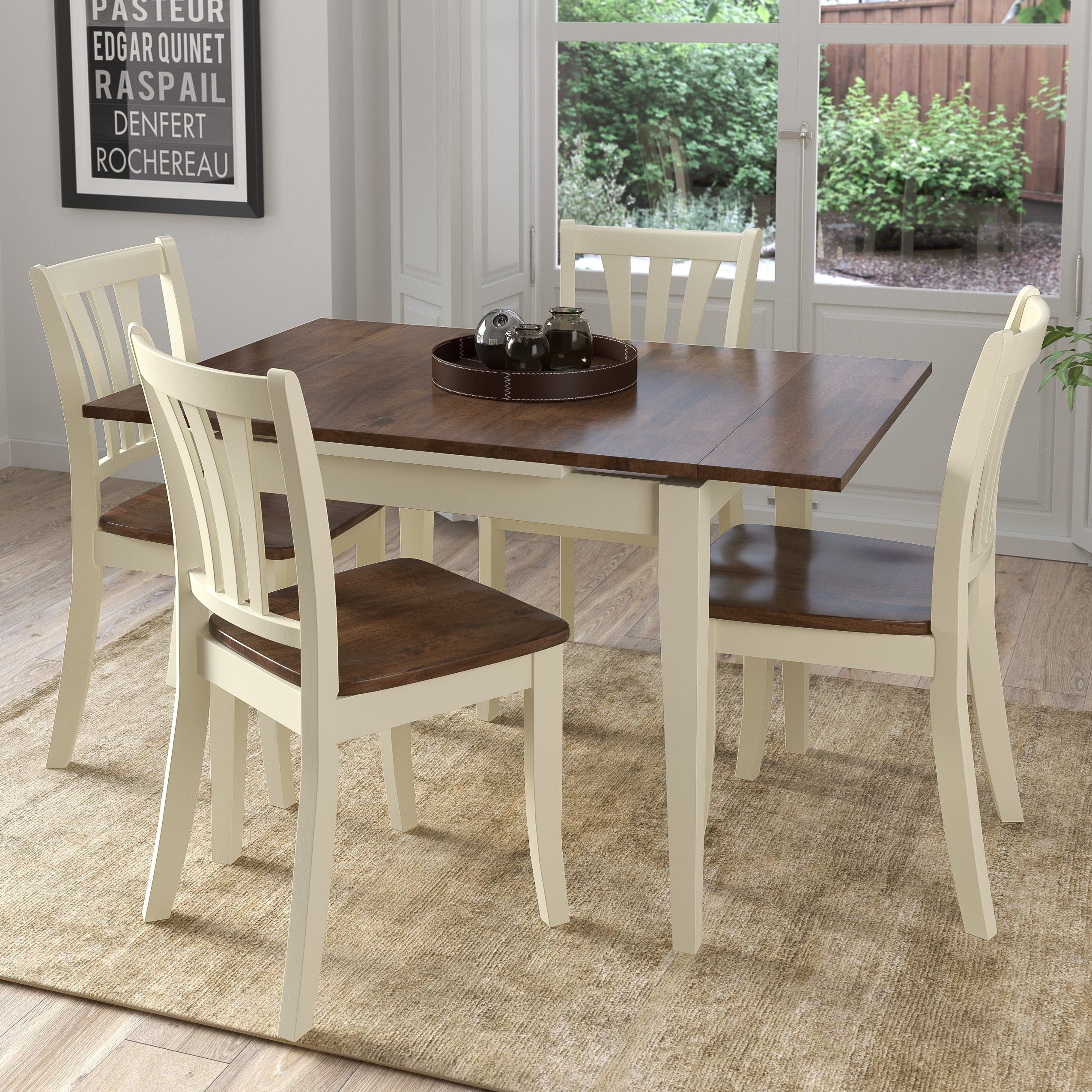 Corliving Dillon Walnut And Cream Rubberwood 5 Piece Extendable Dining Set In Most Recent Menlo Reclaimed Wood Extending Dining Tables (View 21 of 25)